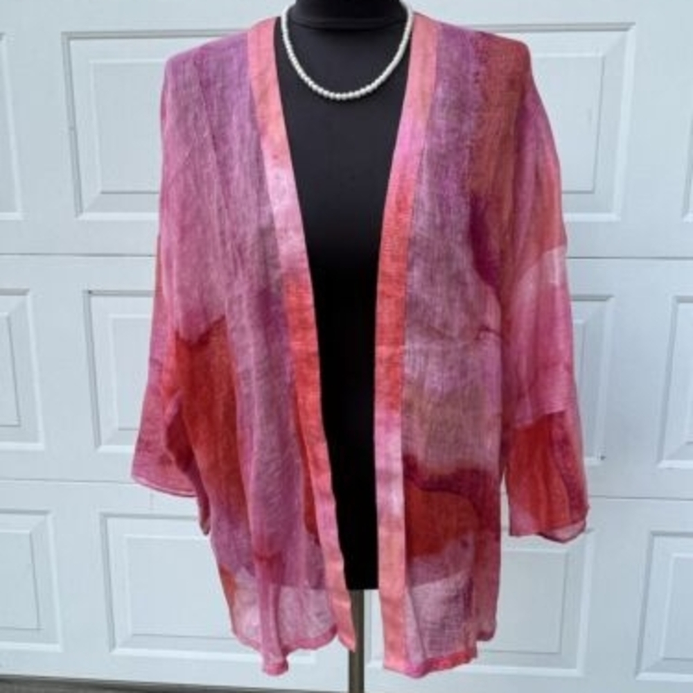 Chico's Vibrant Pink and Red Sheer Kimono
